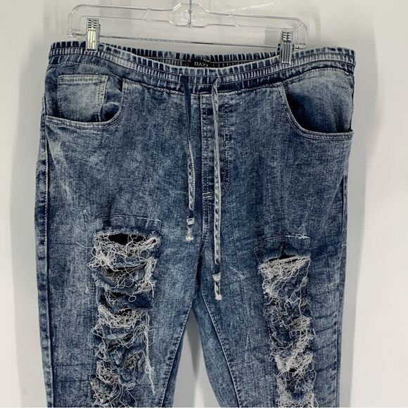 Dazi Size 2X Acid Wash Destroyed Denim Joggers - Picture 2 of 11